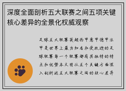 深度全面剖析五大联赛之间五项关键核心差异的全景化权威观察